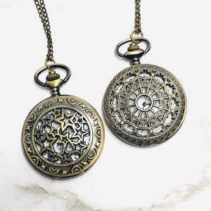 Retro green bronze hollow Pendants iron chain pocket watch love digital face watch star classic nostalgic travel commemorative watchs