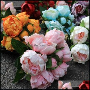 Decorative Flowers Wreaths Festive Party Supplies Home Garden High Grade Artificial Silk Flower Pu European Style Simation Peony Bouquet C