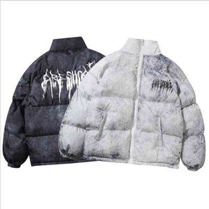 Men's Down & Parkas Men Hip Hop Oversize Padded Bomber Jacket Coat Streetwear Graffiti Parka Cotton Harajuku Winter OutwearMen's T220809