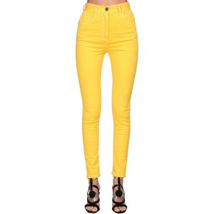 High Street Est Fashion Systlish Designer Jeans Womens Top Stitching Contraving Denim Pency Pants Yellow 210521
