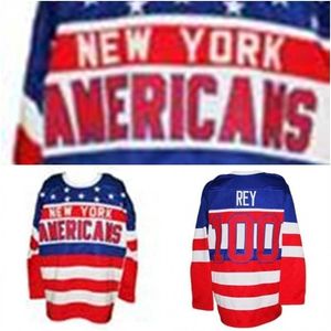 Custom Mens 100 Rey Tage New York Americanos H Jerseys Alta Qualidade Bordado Costura Personalizar Qualquer Número e Nome Jerseys de Hóquei