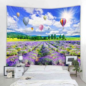 Nordic Landscape Wall Carpet Lavender Balloon Hanging Hippie Tapestry Home Decoration J220804