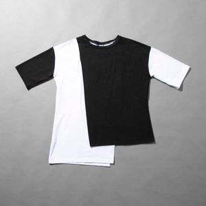Men's T-Shirts Tide Brand Summer Trend Clothes Slit Black And White Color Matching Design Knitted Half-sleeved Middle-sleeved Short-sleeved