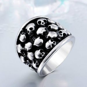 Rock Roll punkowy Unikalny ciężki gotycki czarny srebrny kolor horroru czaszki ze stali nierdzewnej męskie pierścionek z rozmiarem9328357
