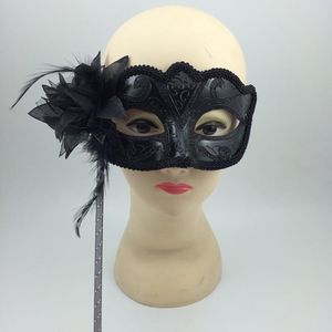 Nya Sexiga Svart Masker På Stick Blomma Seft Half Face Venetian Masquerade Party Mask Halloween Props Novelty Gifts Gratis frakt