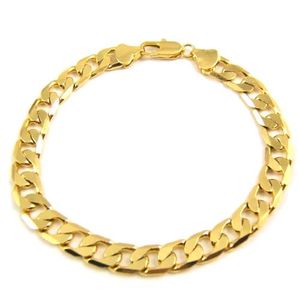 TRUER 100% 24K MEN GULD GOLD 9INCH 23cm 10mm No Stone Diamond Chain Bracelet Födelsedag Vday Gift Gratis frakt Diamond