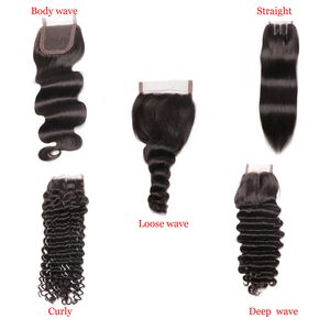 4x4 Przezroczyste koronkowe zamknięcie ciała luźne głębokie fala Jerry Kinky Curly Human Human Hair Middle Free 3 części zamknięcia części