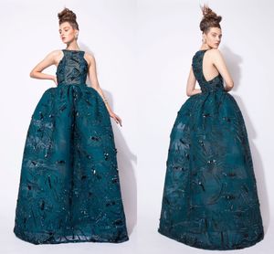 Azzi och Osta 2016 Luxury Ball Gown Prom Klänningar Sequin Crystal Beaded Organza Se genom Puffy Evening Dress Arabic Party Dress