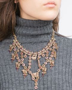 Mais recente design fino conjunto de joias femininas declaração de joias folha vintage flor roxa strass pingentes de cristal brincos colar colar