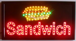 Super Bright LED Neon Light Animated SANDUÍCHES LED Billboard piscando em tamanho semi-exterior 48 cm * 25 cm