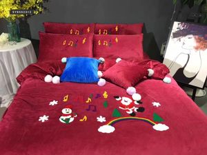 Winter Velvet plush Red Christmas Duvet cover & sets Bedding set boys/girls bedclothes kids bed linen cartoon