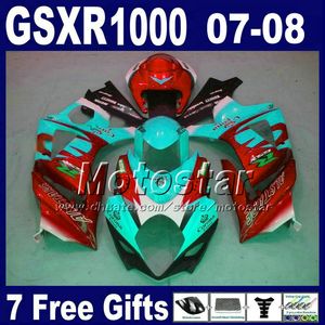 Motorcykel Fairing Kit för Suzuki GSXR1000 2007 GSX-R1000 2008 Blue Red Corona Bodywork Fairings Set K7 07 08 GSXR 1000 GJ64 + SEAT COWL