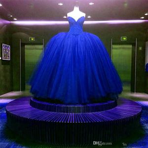New Fully Crystal Beaded Bodice Corset Royal Blue Wedding Dresses Ball Gowns Customized Made Shiny Bridal Dress vestido longo de r312C