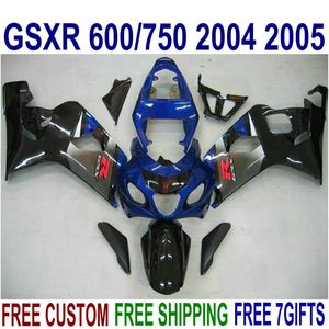 Högkvalitativt FARING KIT för SUZUKI GSXR600 GSXR750 04 05 K4 Eftermarknad GSX-R600 / 750 2004 2005 Blue Grey Black Fairings Set U24J