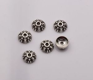 Heta! 200PCs antikviteter Silver prickade rund pärla kepsar 8mmx8mmx3mm (mm21)