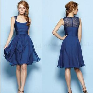 Ny Enkel Billiga Scoop Ärmlös Empire En Linje Knä-Längd Chiffon Bridesmaid Dresses Evening Gowns Prom Klänning Skräddarsy