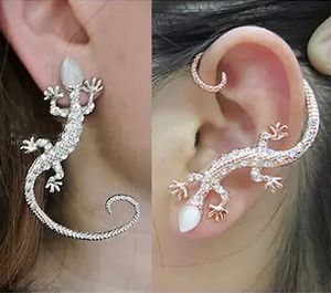 Punhos De Ouro Moda venda por atacado-Moda Popular Jóias Brincos Ear Cuff Mulheres Gecko Diamante Strass Ouro Branco Ouvido Algemas Nas Orelhas Envio Rápido