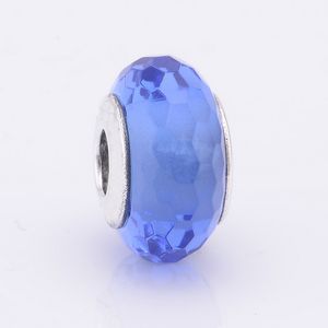 Blue Glass Bead Fit Pandora Charms Armband Sterling Zilveren Sieraden Blauw Facet Murano Glas Kralen Charm Dames DIY Maken Gratis Verzending