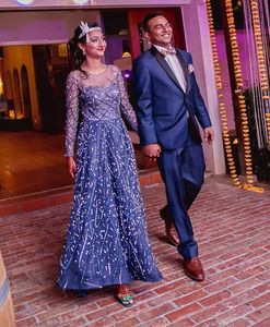 Luxo Zuhair Murad Vestidos de Noite Lindo Lantejoulas de Cristal Celebridade Vestidos No Tapete Vermelho Frente Fenda Formal A Linha de Frisado Vestido de Festa de Noite