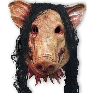 Scary Pig with Long Black Hair Full Head Halloween Party Cospaly Animal Latex Masquerade Fancy Dress Carnival Mask