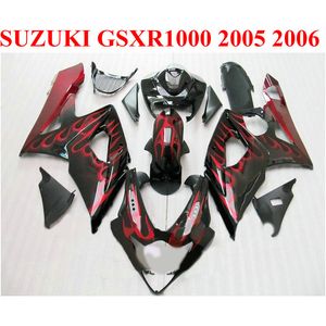 Personaliseer Motorfiets Onderdelen voor Suzuki GSXR1000 Fairing Kit K5 K6 GSXR Rode vlammen Zwarte ABS bubbelstenen Set EF46
