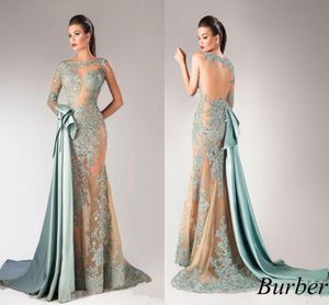 Latest Design One Shoulder Prom Dresses Beaded Draped Trumpet Style Lace Evening Gowns Sheer Sexy Asymmetrical Satin Sage Party Dresses