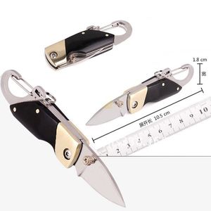 Ny Mini Pocket Knife Mini Key Buckle Folding Kniv Utomhus Survival Verktyg Rostfritt Stål Blade Trähandtag Gratis frakt