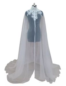 Lace Appliqued High Neck Wedding Wrap med Ärmlös Elegant Lång Sheer Bridal Tillbehör Sjal Anpassad Snabb leverans