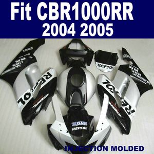 Injektionsform Bodywork Fairings för Honda CBR1000RR 04 05 Svart Silver Repsol CBR 1000 RR 2004 2005 Freeship Fairing Kit KA86