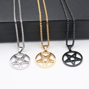 Silber / Gold 316L Edelstahl Pentagramm satanisches Symbol Satan Anbetung Anhänger Box Halskette Männer Frauen Schmuck 24''