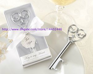 50pcs Key to My Heart Simply Elegant victorian wine bottle opener Barware Tool wedding Party favor gift Silver With White Retail Box