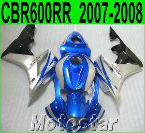 Darmowa wysyłka Zestaw wentylatorski do formowania wtryskowego Honda CBR600RR 2008 2008 Bodykits CBR 600RR F5 07 08 Niebieskie Silver Black Fairings KQ4