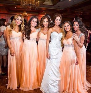 Coral Cap Sleeves Beaded Bridesmaids Dresses Long Empire Plus Size Pregnant Maternity Crystal Chiffon Beach Maid Of Honor Party Prom Gowns