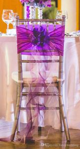 I lager 2017 lila organza ruffles stol täcker vintage romantisk stol sashes vackra mode bröllop dekorationer 03