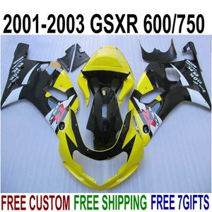 ABS plastic fairing kit for SUZUKI GSX-R600 GSX-R750 2001-2003 K1 GSXR 600 750 yellow black new fairings set 01-03 EF2