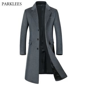 Großhandel - Extra langer Woll-Trenchcoat für Männer 2017 Winterjacke für Männer Slim Fit Herren-Trenchcoats Einreihiger männlicher Windjacke-Mantel 3XL