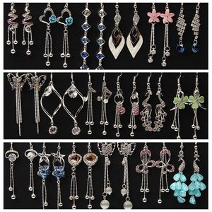 Anti allergy crystal Tassels Earrings Flower Butterfly Peacock love heart Hanging long Earrings box packed mixed 20 style 20Pairs/lot