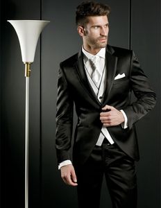 Högkvalitativ One Button Black Groom Tuxedos Notch Lapel Groomsmen Mens Bröllopsklänningar Prom Passar (Jacka + Byxor + Vest + Tie) H430