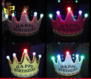 Boné de Aniversário Feliz Brilhante 5 Lâmpadas Boné Coroa Rei Princesa Cocar Coroa Festa de Aniversário Vestir Suprimentos de PVC Presente DHL Hot 250pcs