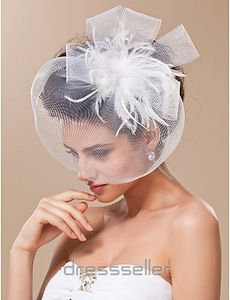 Toppförsäljning Retro White Feather Tulle Net Birdcage Veil Headpiece Head Veil Wedding Bridal Accessories Wedding Bride Hat