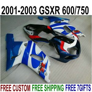 Toppkvalitet ABS Fairings Set för Suzuki GSX R600 GSX R750 K1 Svart Blå Vit Fairing Kit GSXR SK55