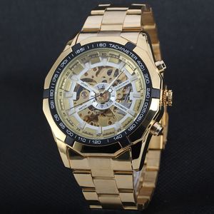 new 2021 fashion winner skeleton men military business clock stainless steel mechanical self wind wrist dress gold luxury watch