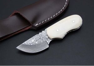 Bone handle mini fixed blade damascus steel knife leather case package pocket knife outdoor camping knife EDC tool Xmas gifts