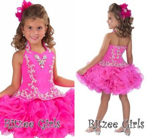 Piękne mini -dziecięce kryształy marszki balowe suknia balowa dziewczyny