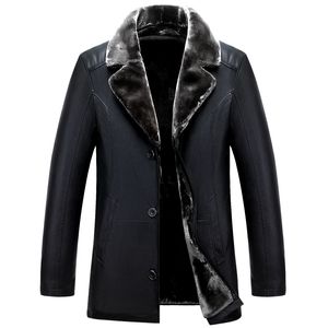 Großhandel - Russische Winter-Schwarze Lederjacken Hochwertige dicke warme Herren-Lederjacke und Mantel Mode Lässige Herrenbekleidung Jaquet