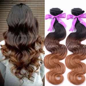 Tre ton t1b / 4/30 Ombre hårförlängningar Kroppsvåg färgad av 7A Grade Brasilianska Virgin Hair Weave 4PCS / Parti 100% obearbetat rå mänskligt hår