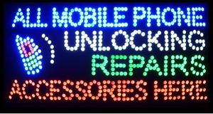 熱い販売15 5 x 27 5屋内超明るい点滅の修理すべての携帯電話のロック解除アクセサリービジネスショップの看板LED
