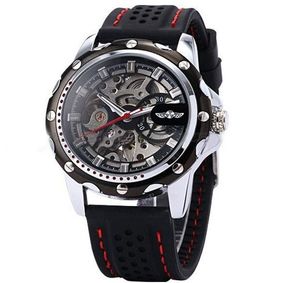 2022 Novo Vencedor Preto Borracha Automático Mecânica Skeleton Watch para Homens Moda Engrenagem Relógio Reloj Exército Hombre Horloge