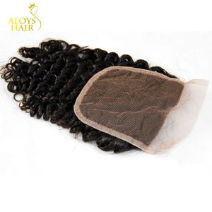 Betyg 6a Peruvian Deep Curly Closure Storlek 4x4 Obehandlad Virgin Human Hair Top Lace Closure Free / Mellant Peruvian Kinky Curly Closures