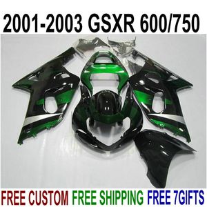 SUZUKI GSXR600 GSXR750 용 차체 페어링 세트 2001-2003 K1 바디 키트 01 02 03 GSX-R 600 750 그린 블랙 페어링 키트 XA77